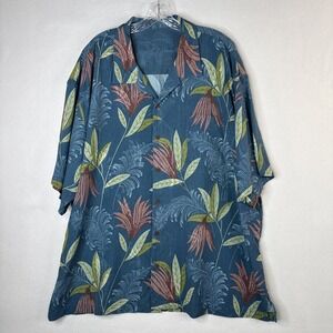 Tommy Bahama 100% Silk Shirt XXL Slate Blue Tropical Floral